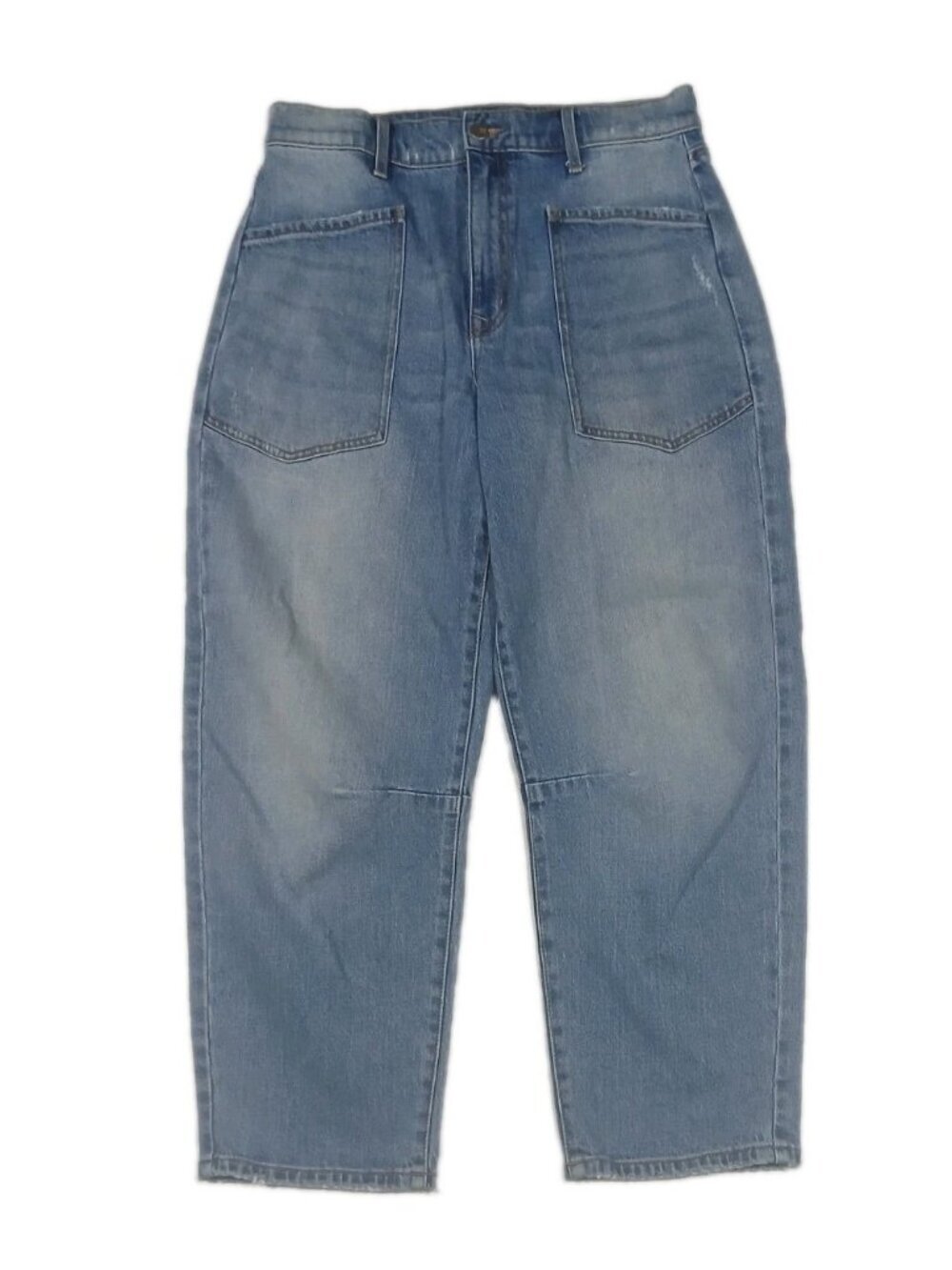 Evereve Barrel Jeans Size 28 Light Wash Ankle Utility Boho Preppy Cotton